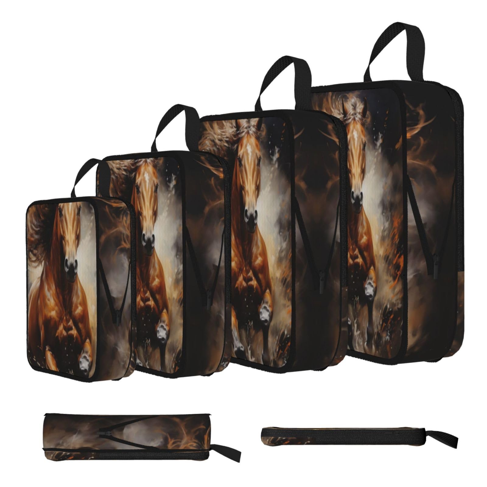 Sxzvvbn Black Running Horses In The River Compression Packing Cubes 4 Piece Set