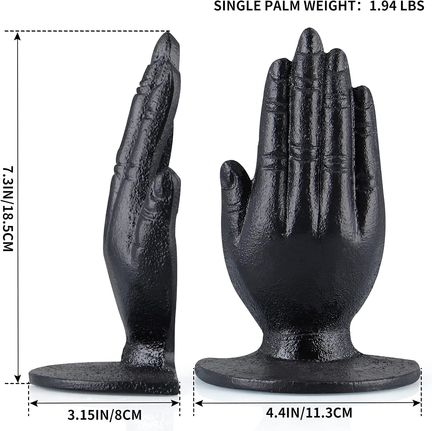 MOLIGOU Hands Decorative Bookends, Cast Iron Bookends, Heavy Duty Book Stoppers for Home, Office, Bookshelf (1 Pair)