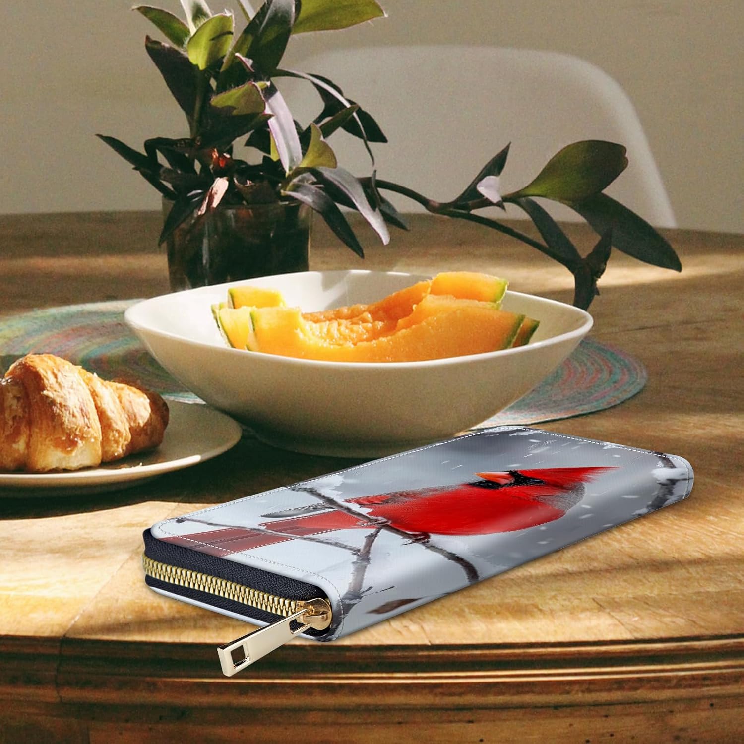 Women's Wallets,Credit Card Holder Money Leather Long Wallet with Wristlet,Large Capacity with Zip-Around Phone Purse for Women Ladies Girls,Red Cardinal Bird - Image 6