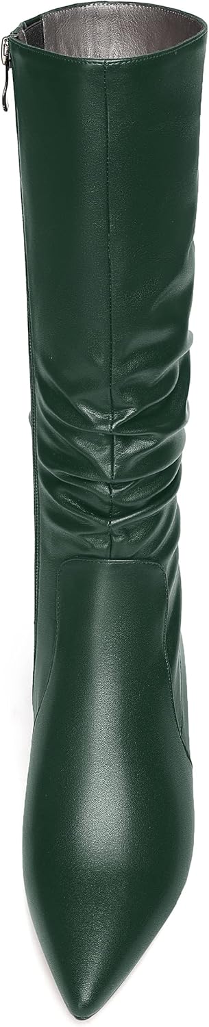 WAYDERNS Womens Dating Solid Zip Pointed Toe Fashion Matte Kitten Low Heel Mid Calf Boots 2 Inch - Image 3