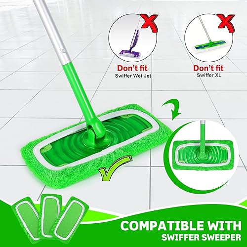Miniatura 2 de Paquete de 6 almohadillas de microfibra reutilizables compatibles con trapeador Swiffer, paños de barrido seco y paños húmedos, almohadillas húmedas