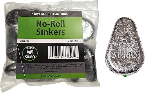 Catfish Sumo Pesos planos de plomo sin rollo de 3 onzas con insertos de protección de línea para proteger contra daños en río paquete de 10