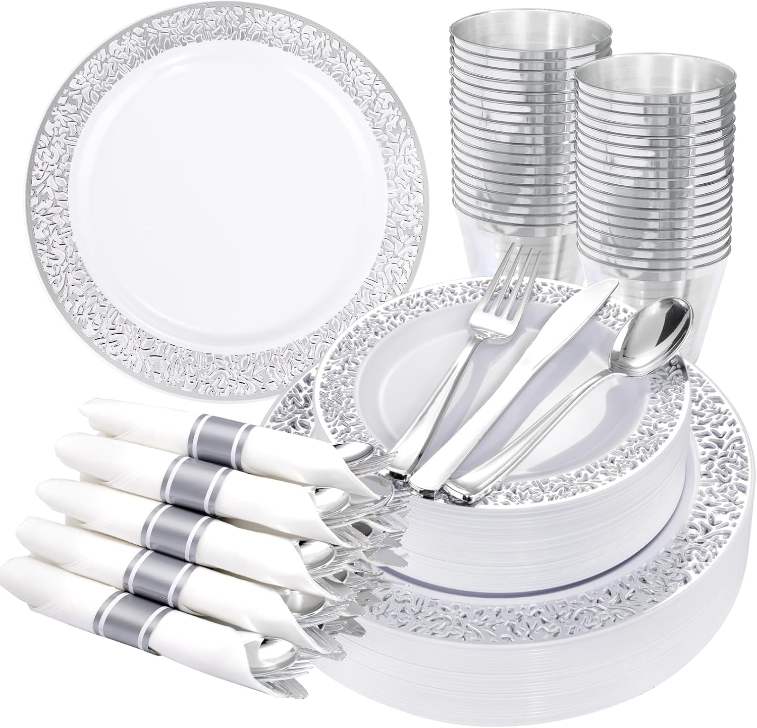 Gold Plastic Plates - 350pcs for Parties & Weddings -17