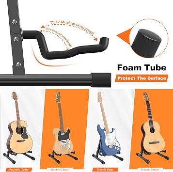 GLEAM Guitar Stand - Electric, Acoustic and Bass, Banjo Stand, A-Frame Metal Folding Guitar Rack with Non-Slip Rubber Sleeves and Foam Arms Black (Pack of 2)