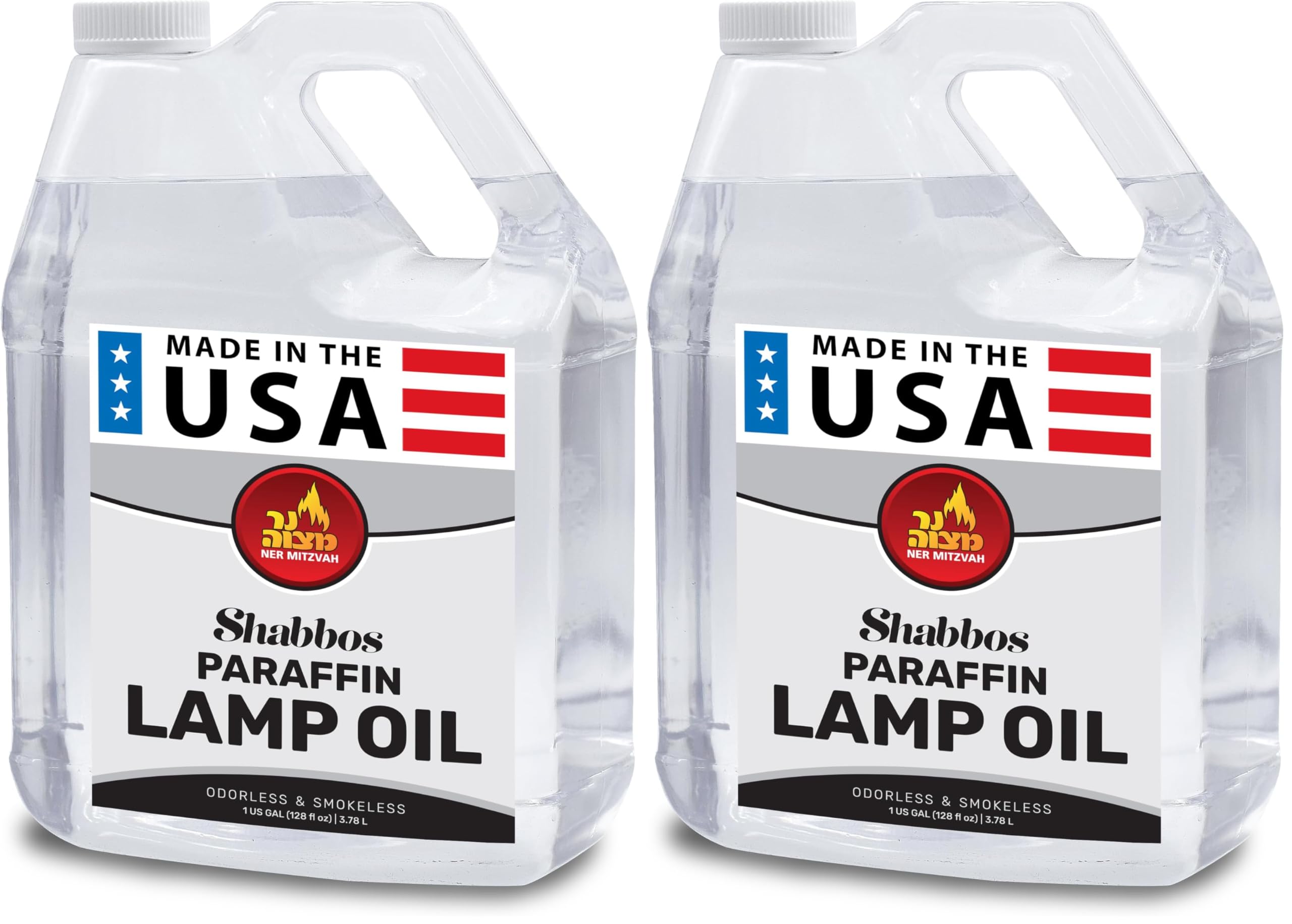 1 Gallon Paraffin Lamp Oil - Clear Smokeless, Odorless, Clean Burning Fuel for Indoor and Outdoor Use - Shabbos Lamp Oil, by Ner Mitzvah (Pack of 2)