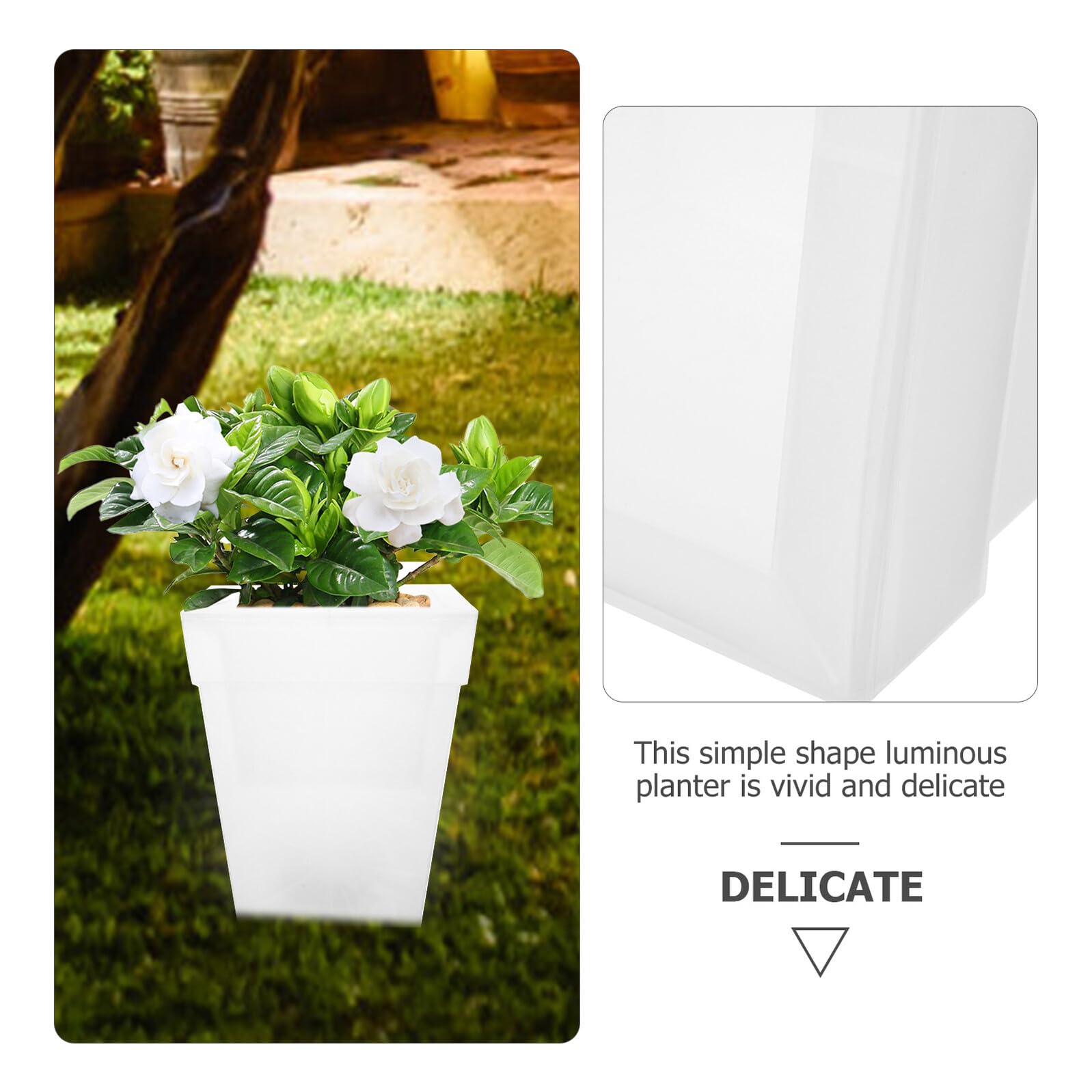 Fioriera ad Energia Solare Quadrata in Plastica Bianca Vaso Luminoso da Giardino per Esterni Decorazione Cortile Luce Solare Calda per Balcone e Festa