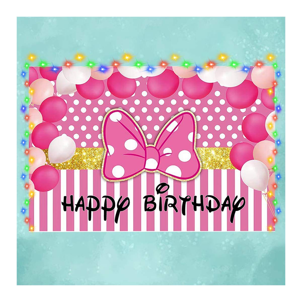 Girl Pink Birthday Party Supplies Decorations, Backdrop with Light Strap Kit for Kids Banners Wall Sign Photo Background Happy Birthday Decor Baby Shower