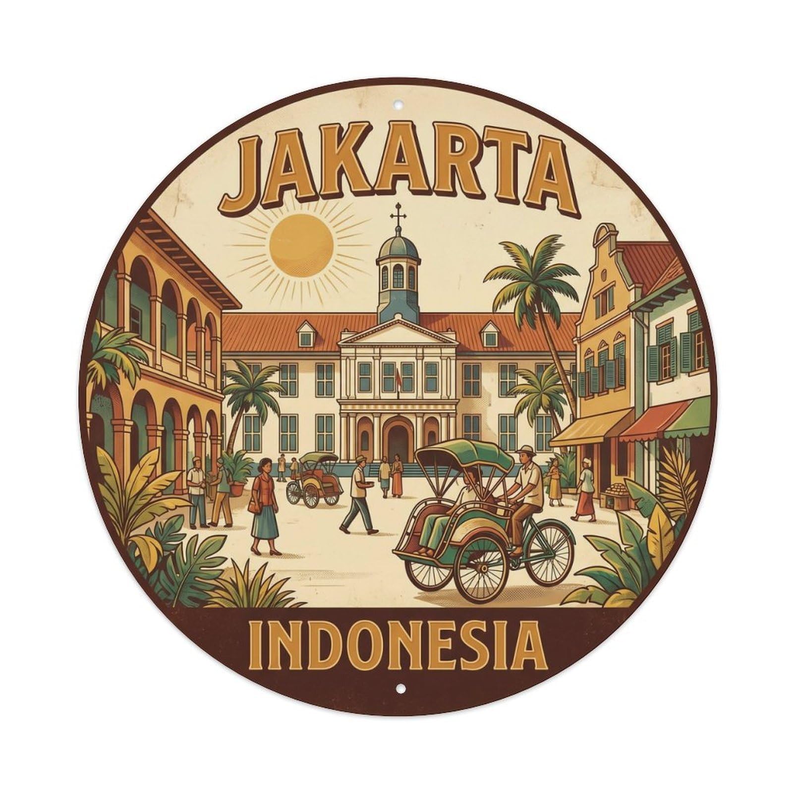 Yrnq 8X8inch Vintage Style Vintage Travel Jakarta Indonesia Old Town Metal Tin Sign