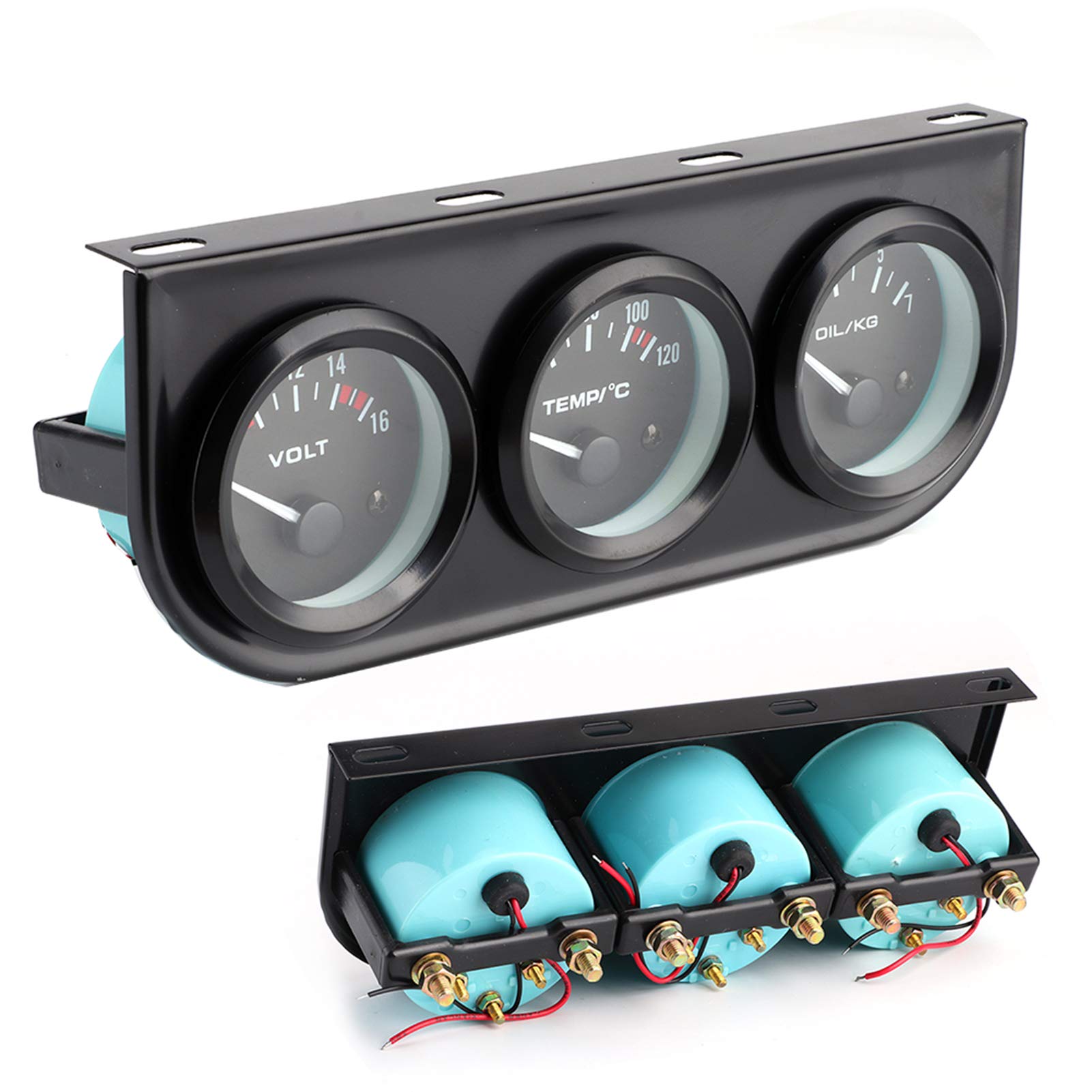 Uniwersalny zestaw manometrów samochodowych 3 w 1 12 V, czarny metal, 52 mm, 2 cale, woltomierz, wskaźnik ciśnienia oleju dla entuzjastów motoryzacji