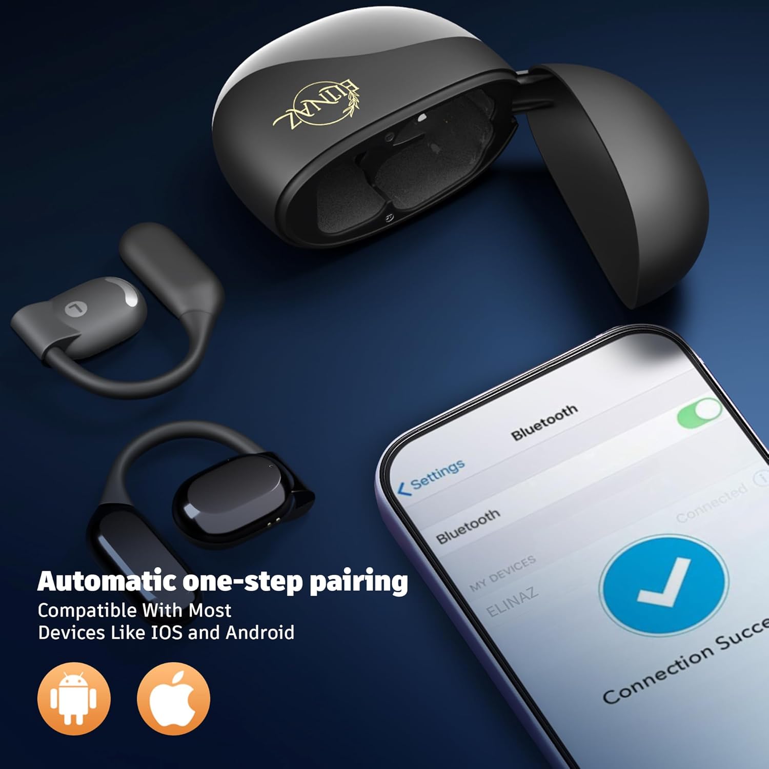 Open Ear Earbuds Ear Buds with LED Display & 50H Playtime, Bluetooth 5.3 Wireless Earbuds, IPX5 Waterproof Bluetooth Headphones with Earhook Design - Earphones for Running, Cycling Workouts, Black - Image 5