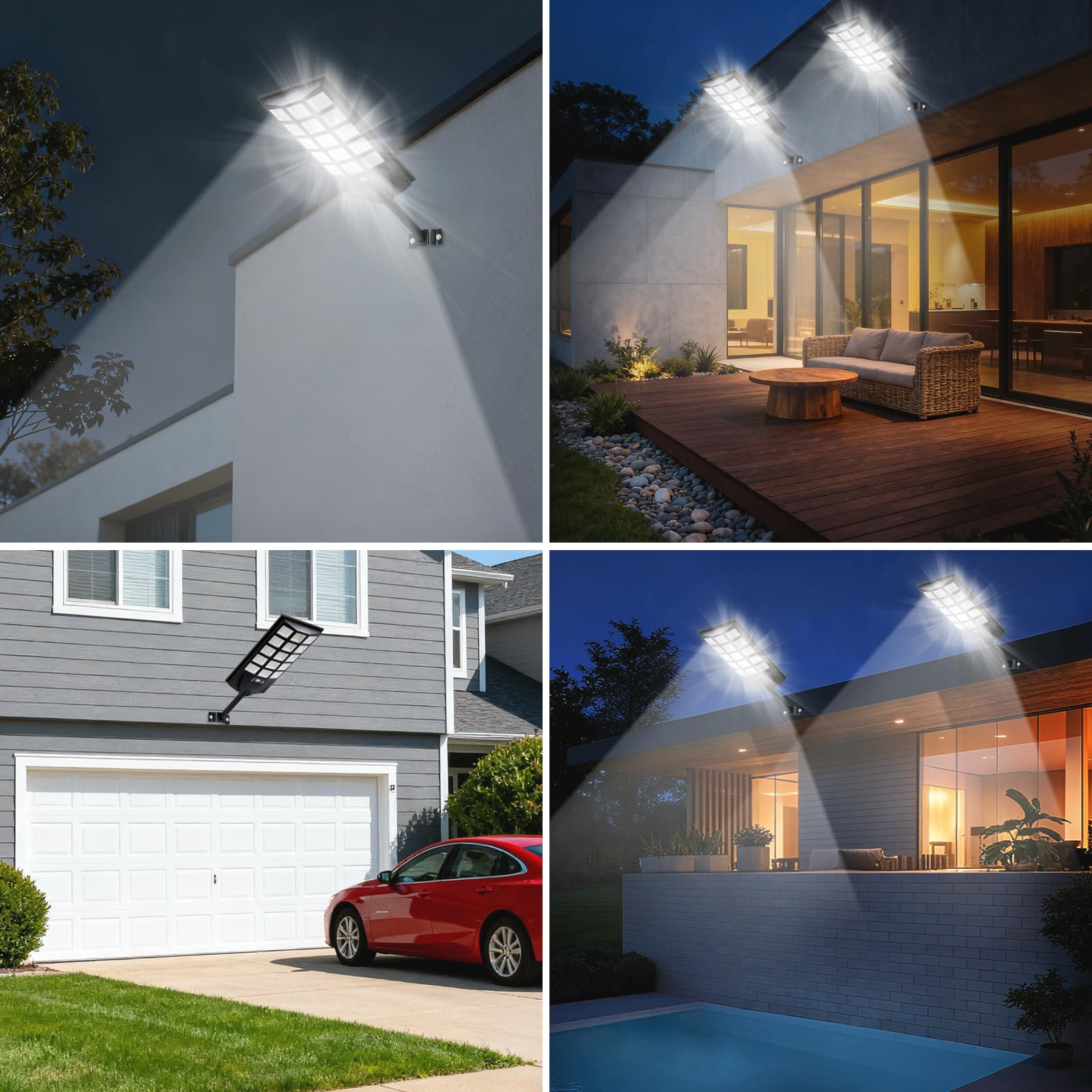 Jercoda Solar-Straßenlaternen für den Außenbereich, 6500 K LED-Flutlichter mit Bewegungsmelder, Sicherheitslichter von Dämmerung bis Morgendämmerung mit Fernbedienung, wasserdichte solarbetriebene