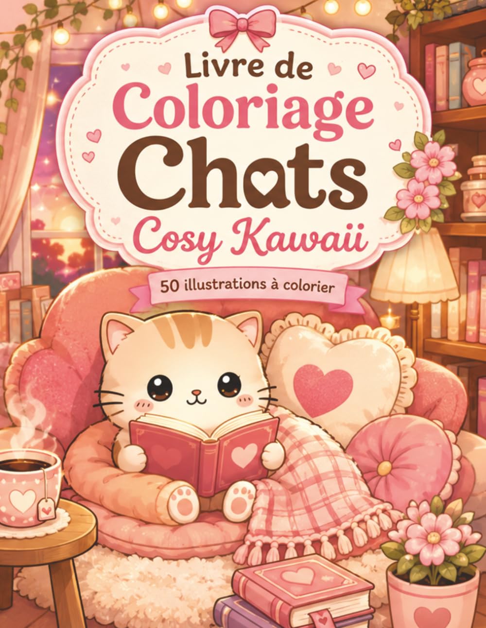 Livre de Coloriage Chats Cosy Kawaii: 50 soirées magiques pour adultes et ados — lune, étoiles, lanternes et rêveries apaisantes à colorier