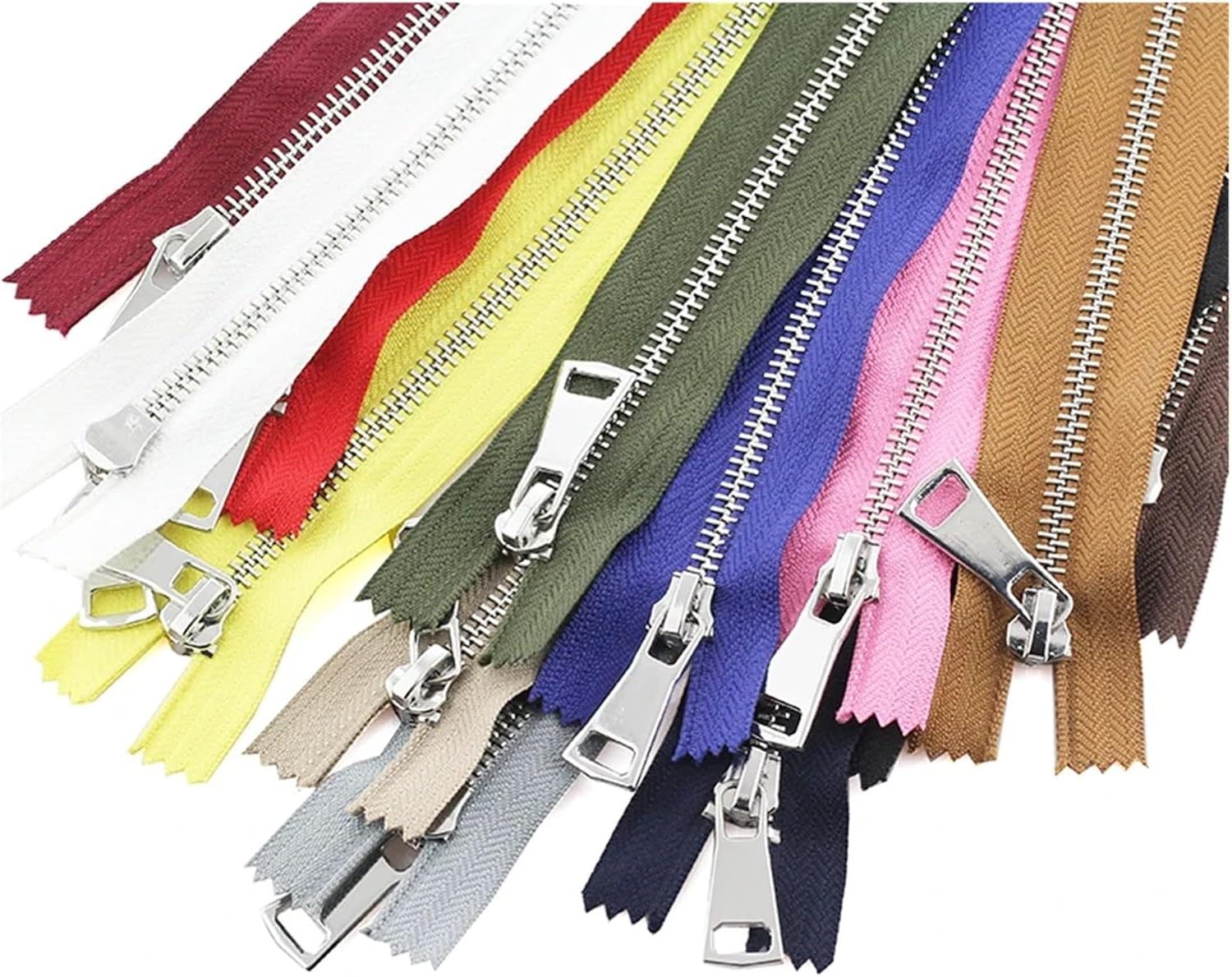 4 Piece Metal Zipper with Automatic Locking Closure, Suitable for Sewing Garments(Khaki)