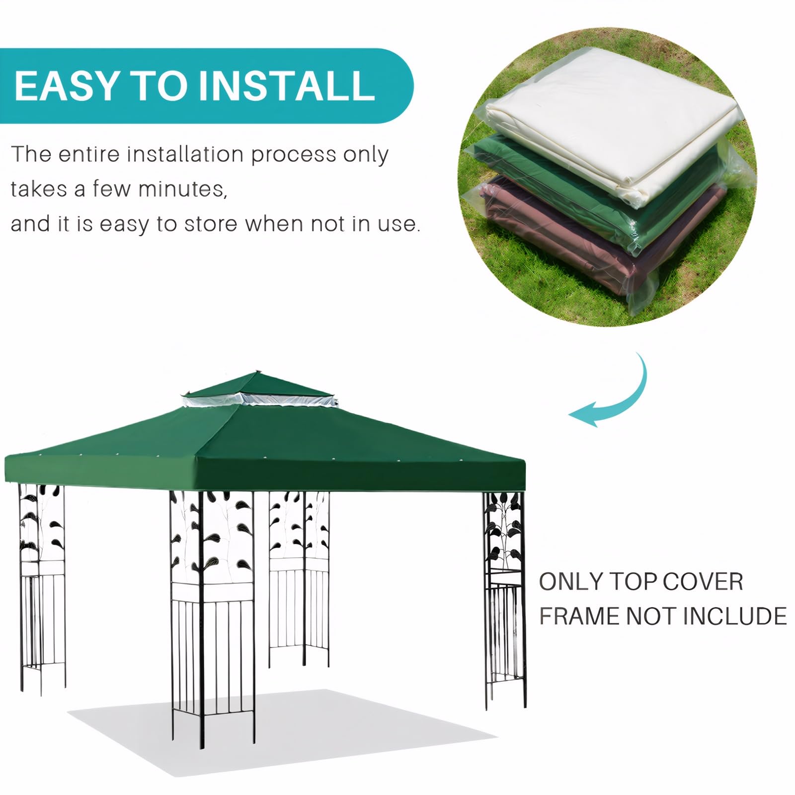 OKYUK Replacement Roof for Gazebo with Breathable Mesh, UV-Resistant, Stable Waterproof Double Roof Construction - Image 3