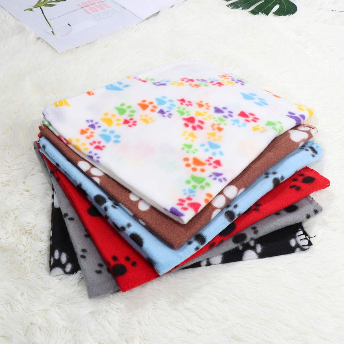 balacoo 6 Packungen/Set Haustierdecken Katzenvliesdecken Weiche Welpendecke Kissen Schlafmatte mit Pfotenabdruck Haustier Bettdecke für Hunde Welpen Katzen 60X70cm