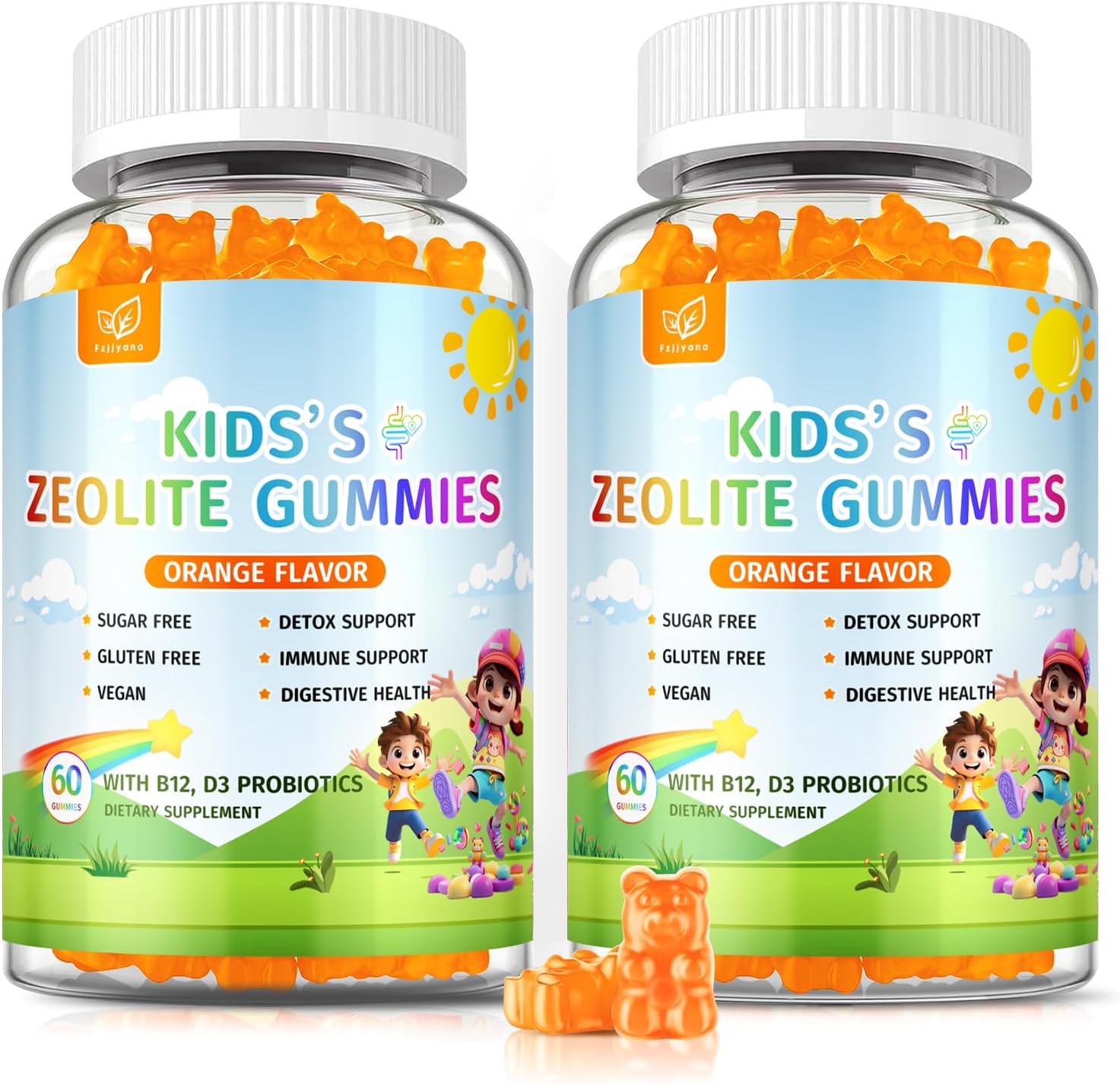 (2 Pack) Zeolite Gummies for Kids, Pure Natural Zeolite Clinoptilolite, Adults & Kids Heavy Metals, Focus, Gut & Immune Support - Vegan, No Additives - Orange Flavor - 120 Gummies
