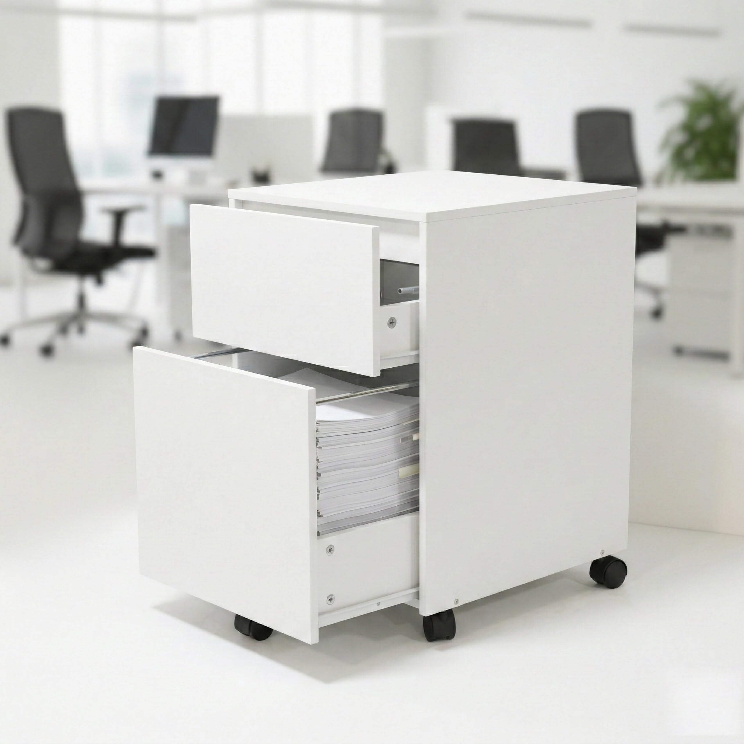 Relaxdays Contenitore con rotelle, 2 cassetti, cassetto per cartelle sospese A4/Letter, HxLxP: 57 x 40 x 40 cm, bianco