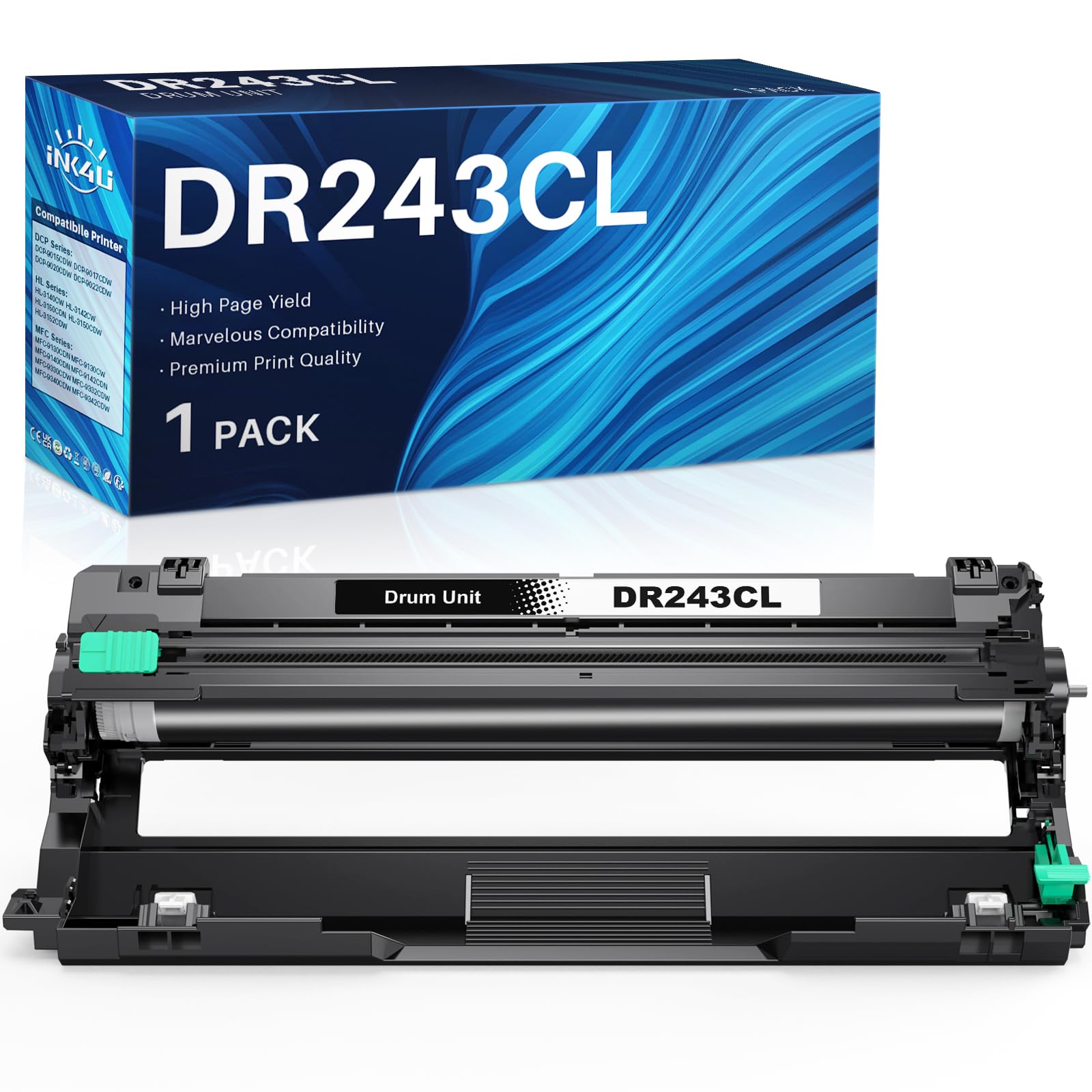INK4U DR243 Tambor para Brother DR243CL Reemplazo para Brother MFC-L3750CDW MFC-L3770CDW HL-L3210CW HL-L3230CDW HL-L3270CDW MFC-L3710CDW DCP-L3550CDW (1X Negro)