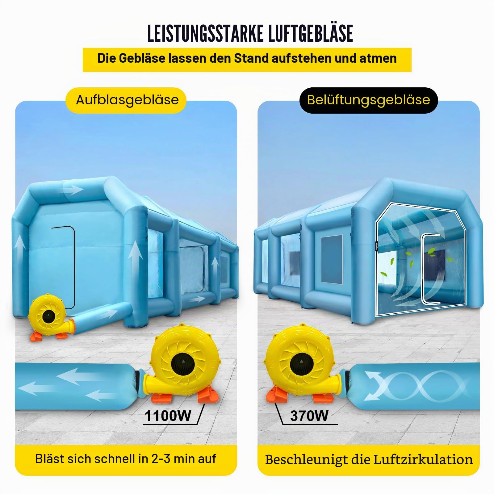 VEVOR Aufblasbare Lackierkabine 9 x 6 x 4 m mit Gebläse und Luftfiltersystem