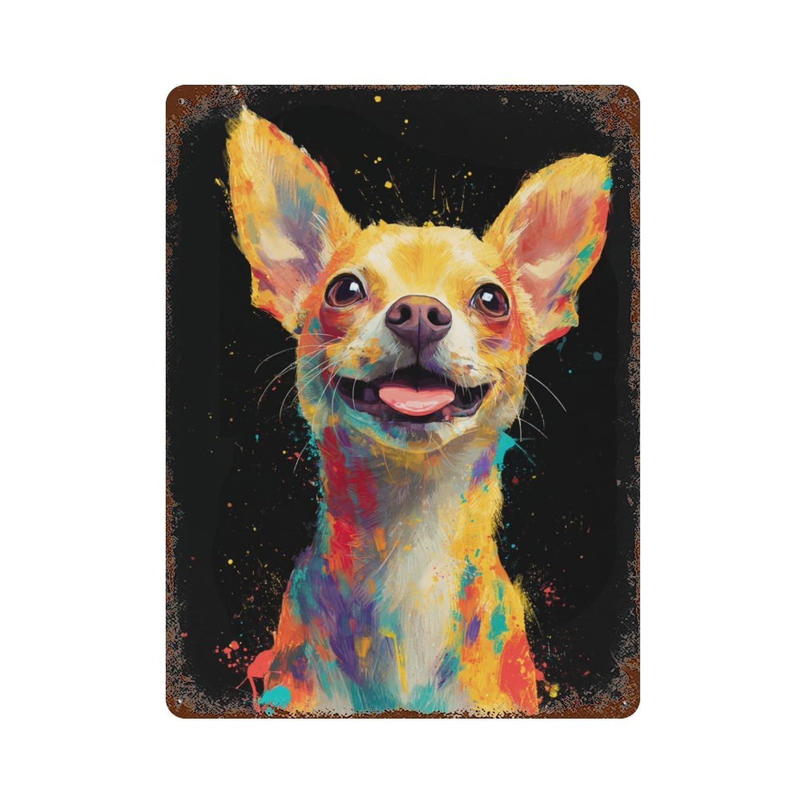 Colorful Chihuahua Art Print-6 Rust Effect Tin Sign 15.7"x11.8", Vintage Wall Decor for Pub, Kitchen And Man Cave Decor