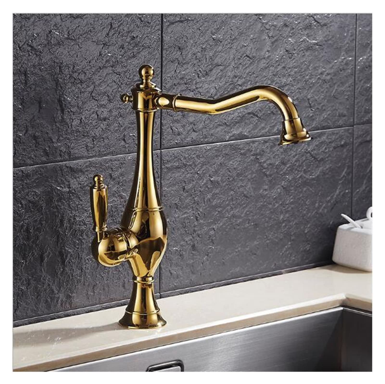 Kran umywalkowy, Bateria do umywalki Nowoczesne Złoty Kolor Deck Montaż Łazienka Mikser Bateria Wysoka obrotowa Bateria Łazienka Faucet(Nero)