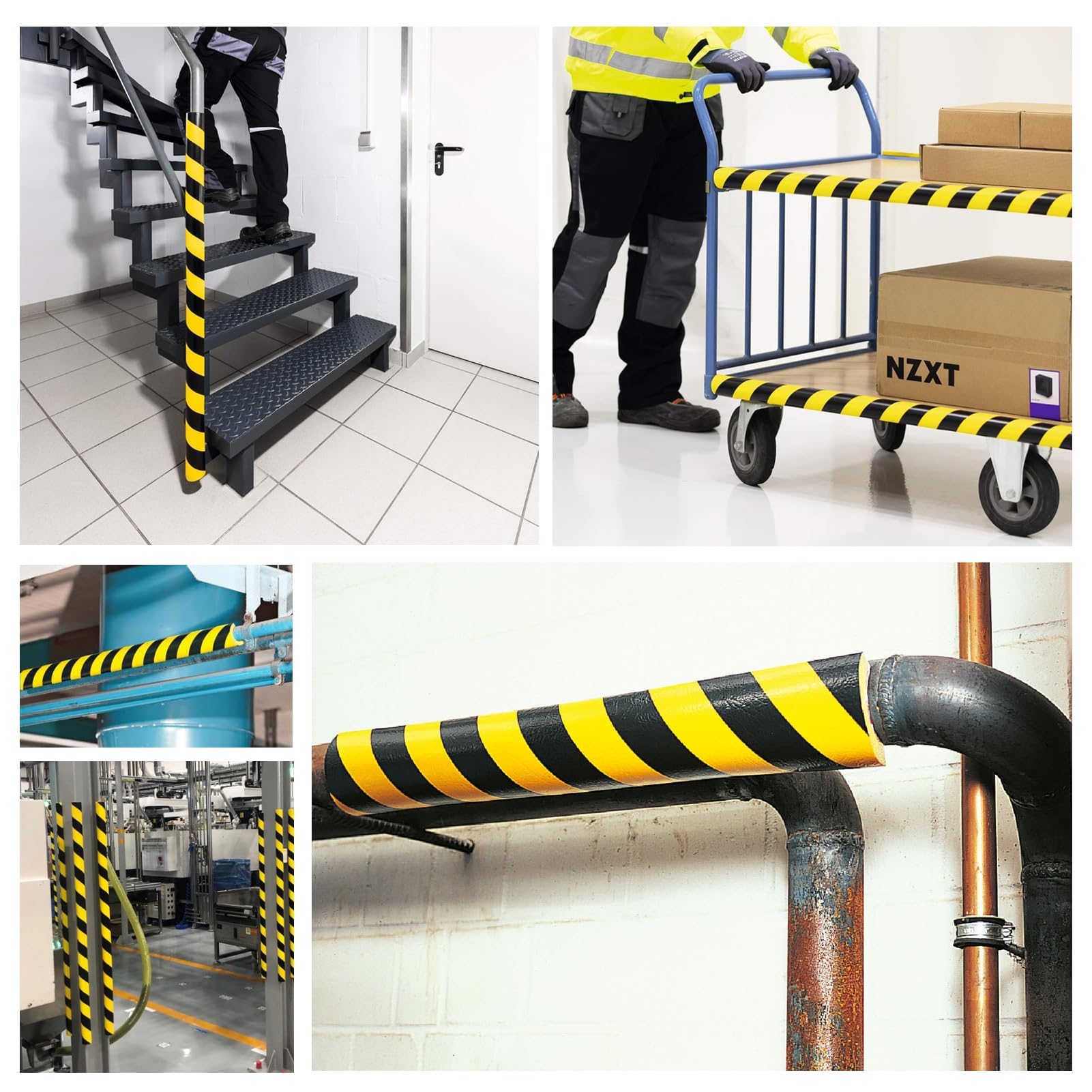 Protector de borde de espuma de 39 pulgadas, protector de parachoques redondo autoadhesivo de alta visibilidad con rayas negras y amarillas, acolchado de seguridad industrial para parques infantiles y