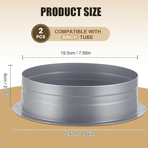 Miniatura 2 de Zonon 2 piezas de brida de conector de conducto de 8 pulgadas (7.68 pulgadas) manguera de escape de tubo recto de metal para secadora de conductos
