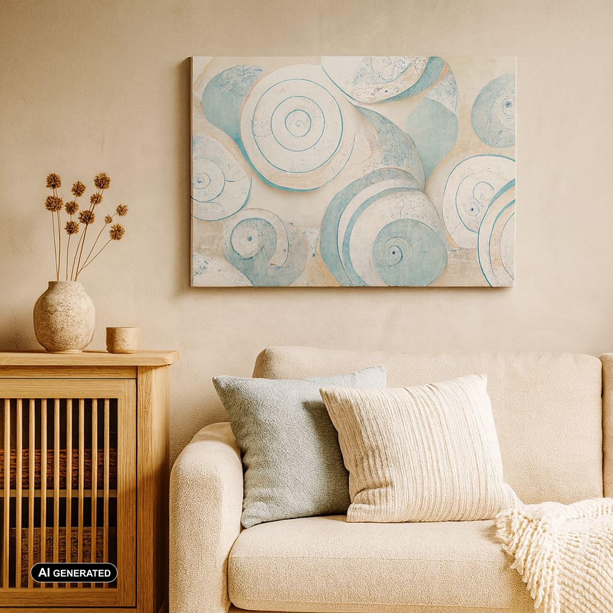 Lienzo Decorativo 120x80cm Moderno Horizontal Abstracto Marino - 5653 | Minimalismo Conchas Brillante Cuadro sobre Lienzo Grande Arte mural Decoración del Hogar Salón Dormitorio Cuadros de Pared