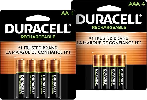 Duracell Baterías recargables AA + AAA, paquete de 4 unidades cada una, 8 unidades en total, baterías dobles y triples A para una potencia duradera,