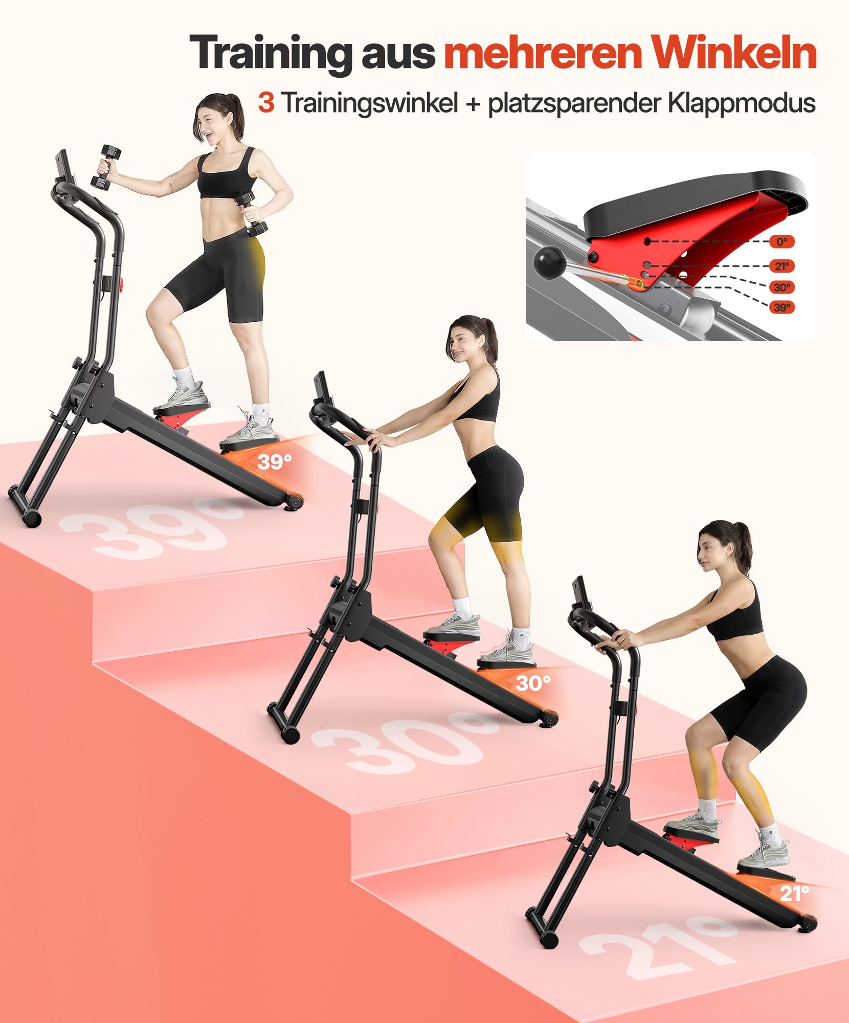 YOLEO Magnetischer Stair Stepper für Zuhause, 16-stufiger Widerstand, klappbarer Treppensteiger mit 71 cm Schrittlänge, leiser Heimtrainer mit Handlauf, Pulssensor & LCD