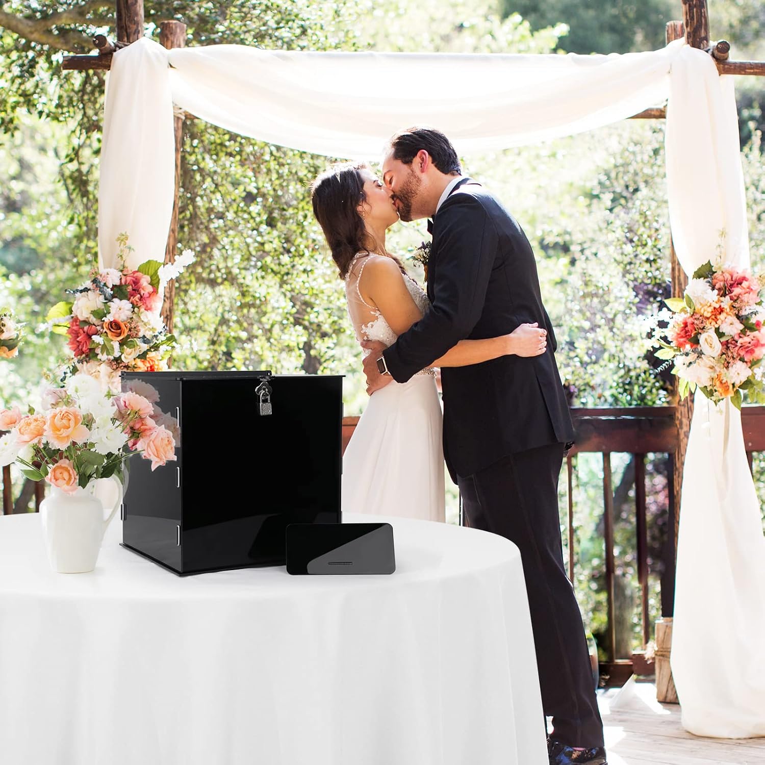 Black Acrylic Card Box with Slot & Lock Acrylic Wedding Card Box Money Envelop Post Gift Cards Boxes Holder for Reception Baby Shower Birthday Party Graduation Decorations