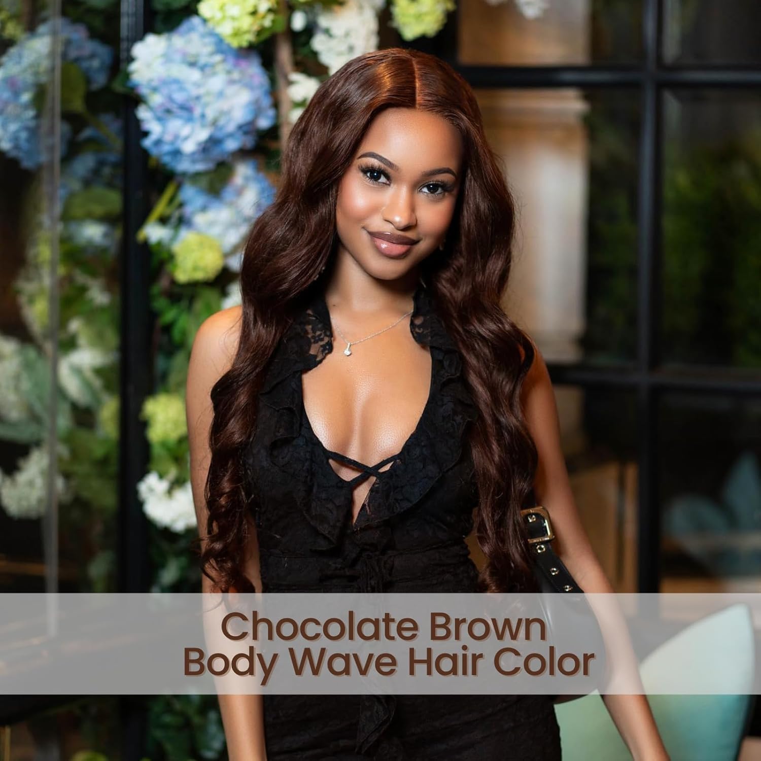 ALHER Chocolate Brown Bundles with 2x6 HD Closure Body Wave Human Hair, Color #4 Dark Brown 3 Bundles with 2x6 Long Deep Part Lace Closure With Baby Hair, 100% Real Human Hair 10 12 14 +10 IN