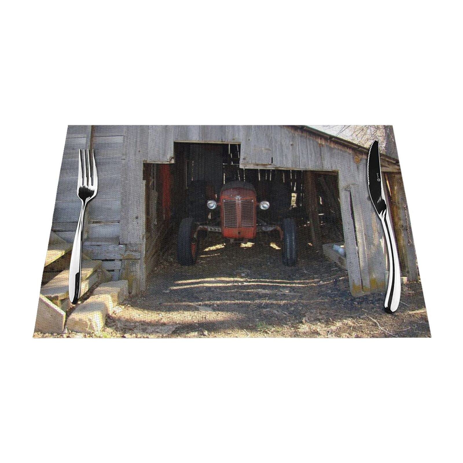 Sets de table isolants finies les traces de plat chaud motif tracteur et grange rétro