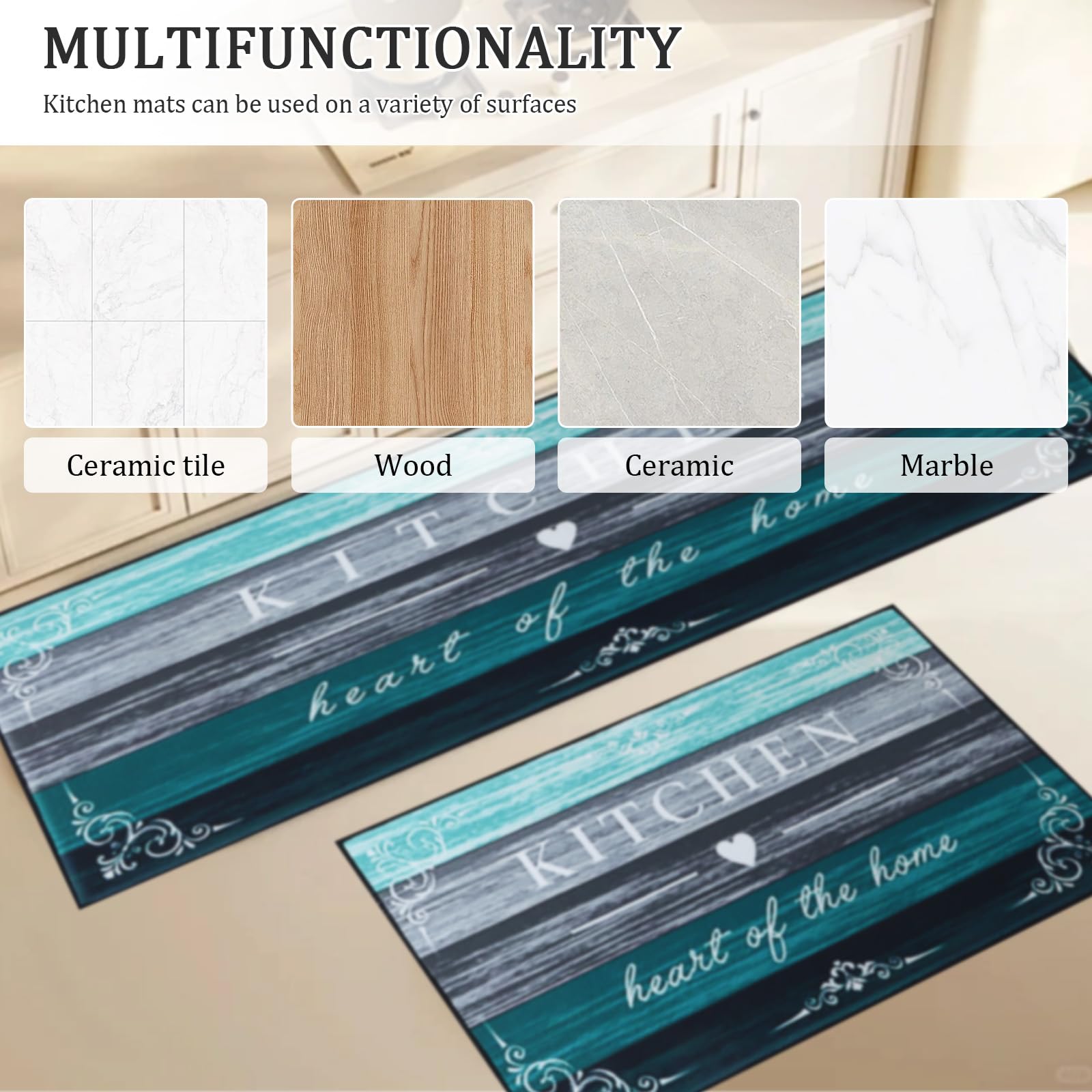 Tappetini da cucina 2 pezzi, Tappeto Cucina Antiscivolo, Antiscivolo Impermeabile PVC Tappeti da Cucina, lavabile, Adatto per corridoi, cucine, bagni, 43x75+43x150cm