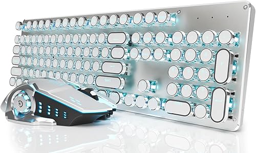 Miniatura 10 de TK950 Combo de teclado y ratón inalámbricos de máquina de escribir, teclado mecánico retro de máquina de escribir de 104 teclas con retroiluminación