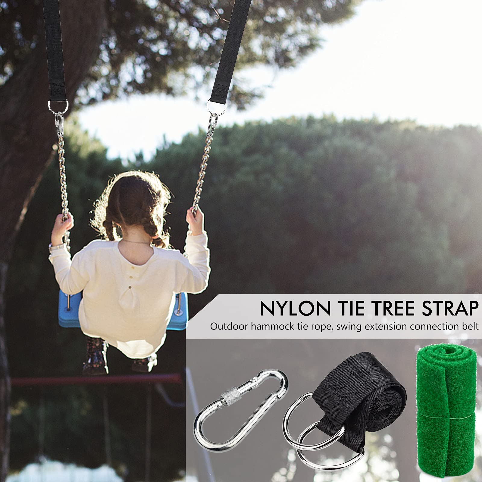 Set di 4 cinghie per altalena ad albero resistenti, 30 cm x 25 mm, con 4 ganci a moschettone e anelli a D per appendere amaca e altalena