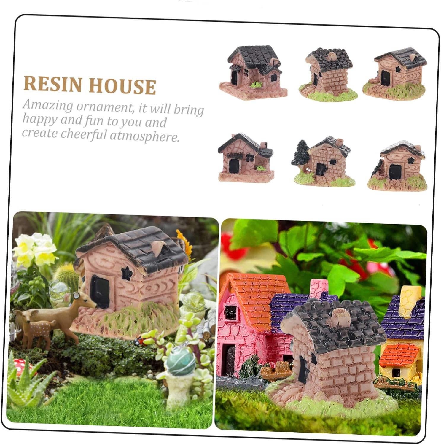 15 pcs Mini Resin House Ornaments 0.78 in Micro Landscape Decoration Tiny 1 inch Village House Figurines for Fairy Garden Terrarium Bonsai Patio Yard and Miniature Scene Layout