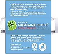 Vista 2 de Basic Vigor Migrastil Extra Strength Migraine Stick Fórmula Avanzada, Fuerte Aromaterapia Roll On Incluye Mentol, Aceites Esenciales, Sin Lavanda