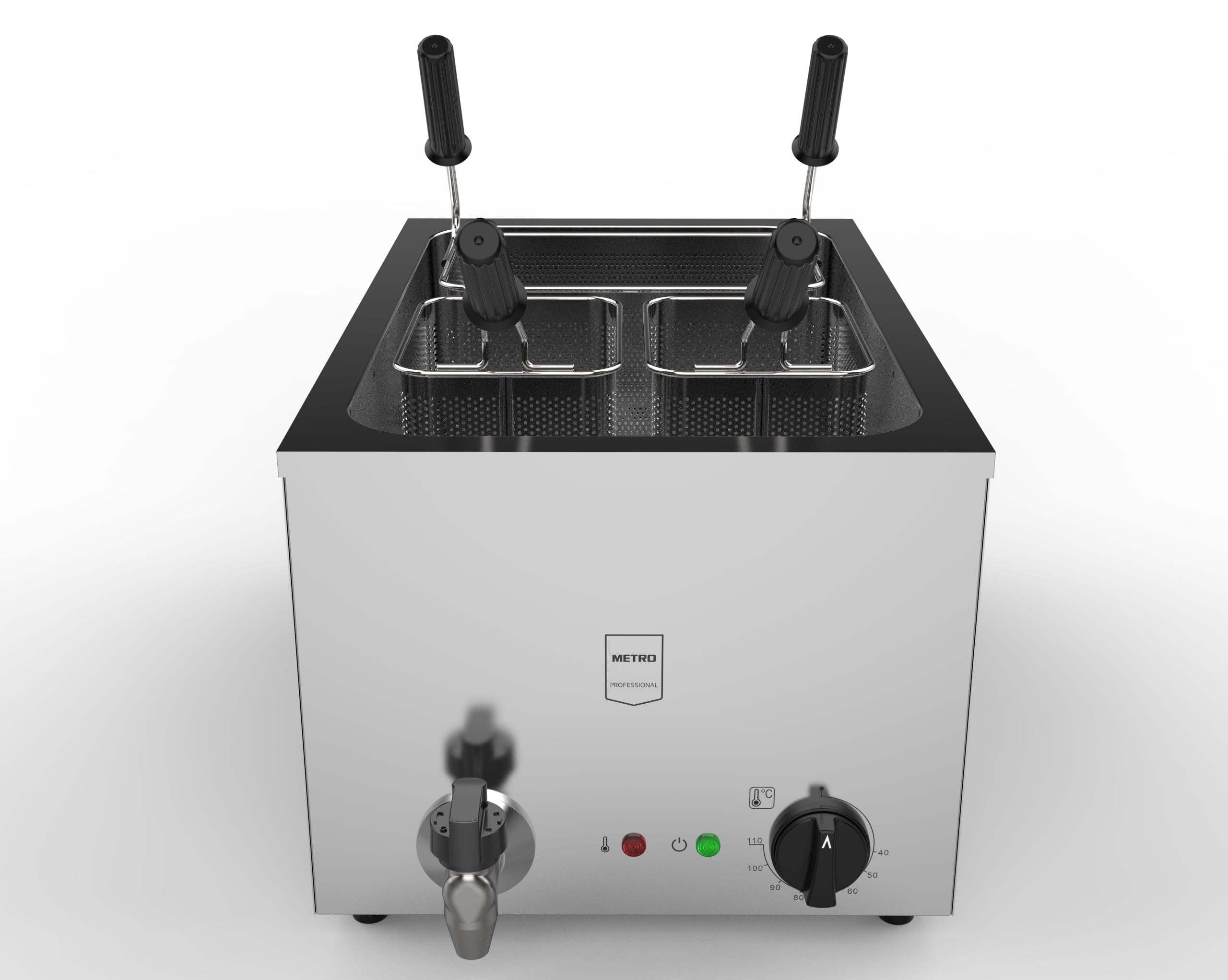 METRO Professional Cuiseur à pâtes électrique GNC1025, Acier inoxydable, 35.4 x 63.3 x 44.6 cm, 25L, 3200 W, 3 paniers, argenté