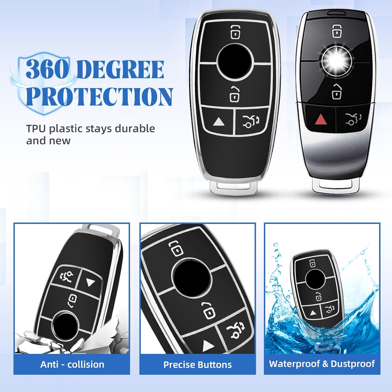 QBUC for Mercedes Benz Key Fob Cover with Keychain,Soft TPU Key Case Protector Compatible with Mercedes-Benz 2017-2023 E-Class 2018-2021 S-Class 2019-2023 A-Class C-Class G-Class (Black) - Image 3