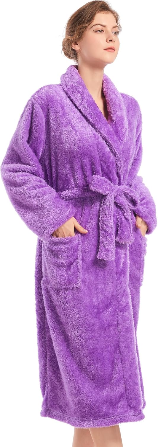Inner Wish Womens Plush Fleece Robe, Cozy Warm Bathrobe Fuzzy Female Spa Robe With Pockets - Image 2