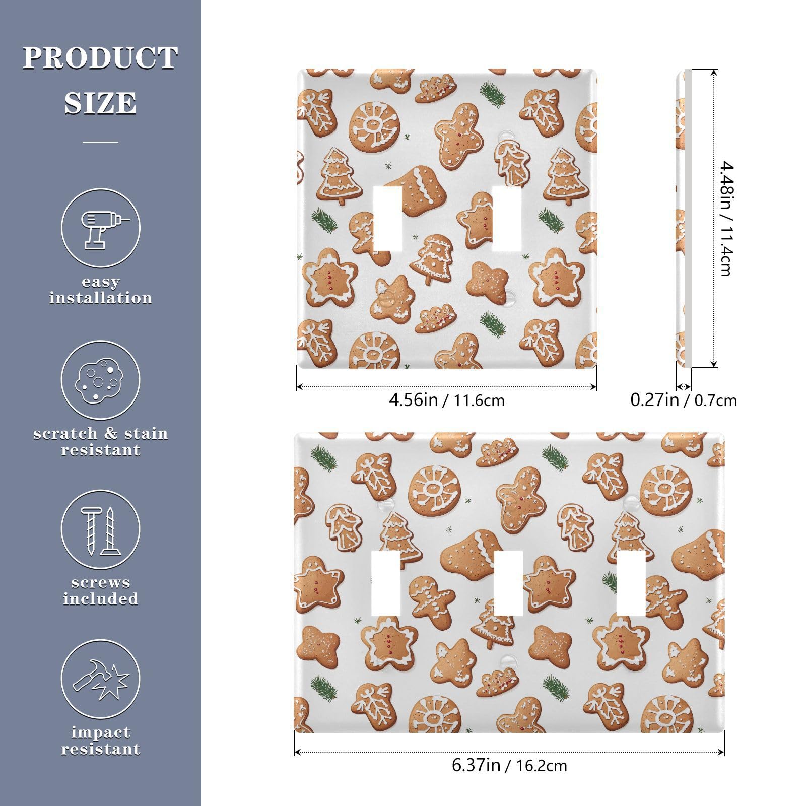 UMIRIKO Cute Christmas Gingerbread Man Light Switch Cover Plate Covers Decorative Double Toggle Home Decor 202b6552