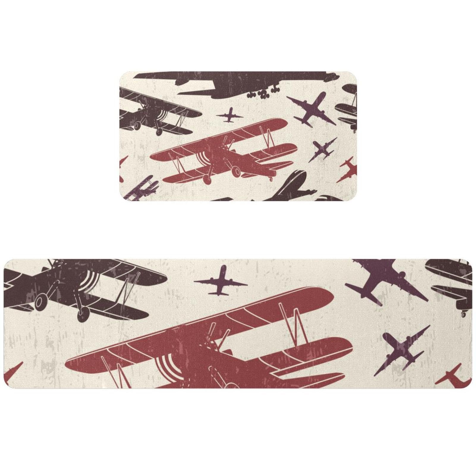 Lot de 2 tapis de cuisine rétro avion de guerre antidérapants et lavables pour votre maison