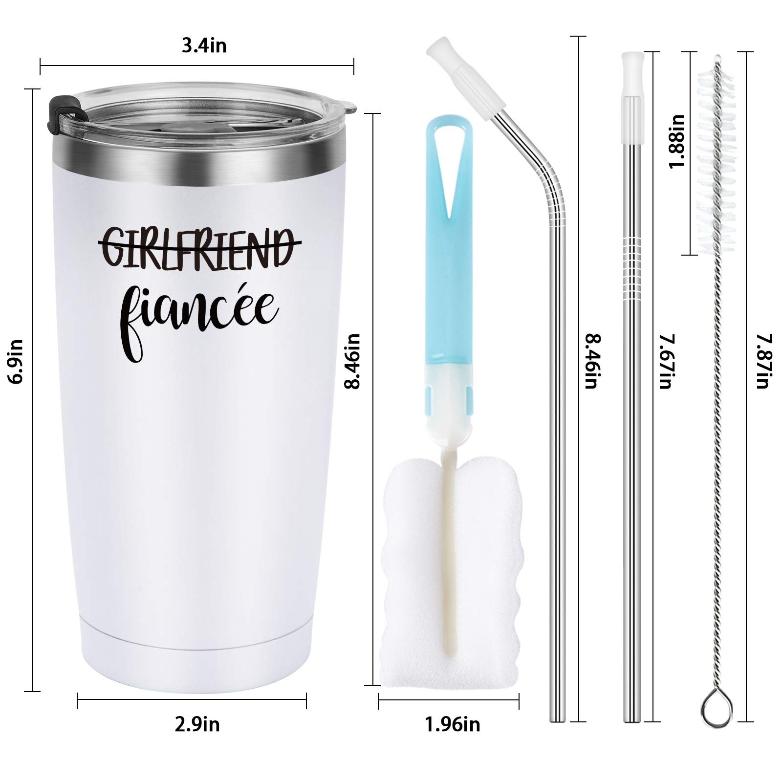 Set di bicchieri da viaggio per coppie, fidanzato e fidanzata, idea regalo di fidanzamento per coppie, fidanzati, fidanzati, donne, amici, 567 ml, in acciaio inox con coperchio
