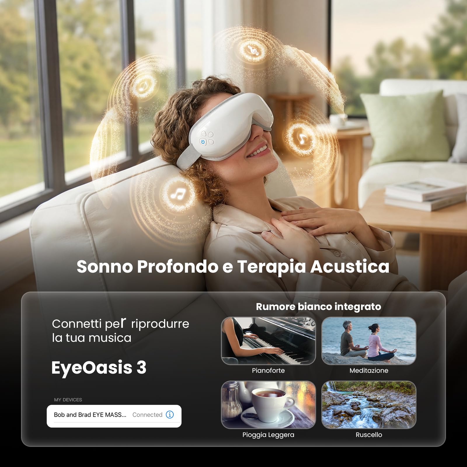 Bob and Brad EyeOasis 3, Massaggiatore per occhi con calore e freddo, maschera per occhi con pressoterapia e musica, per calmare la secchezza oculare e l'emicrania, idea regalo