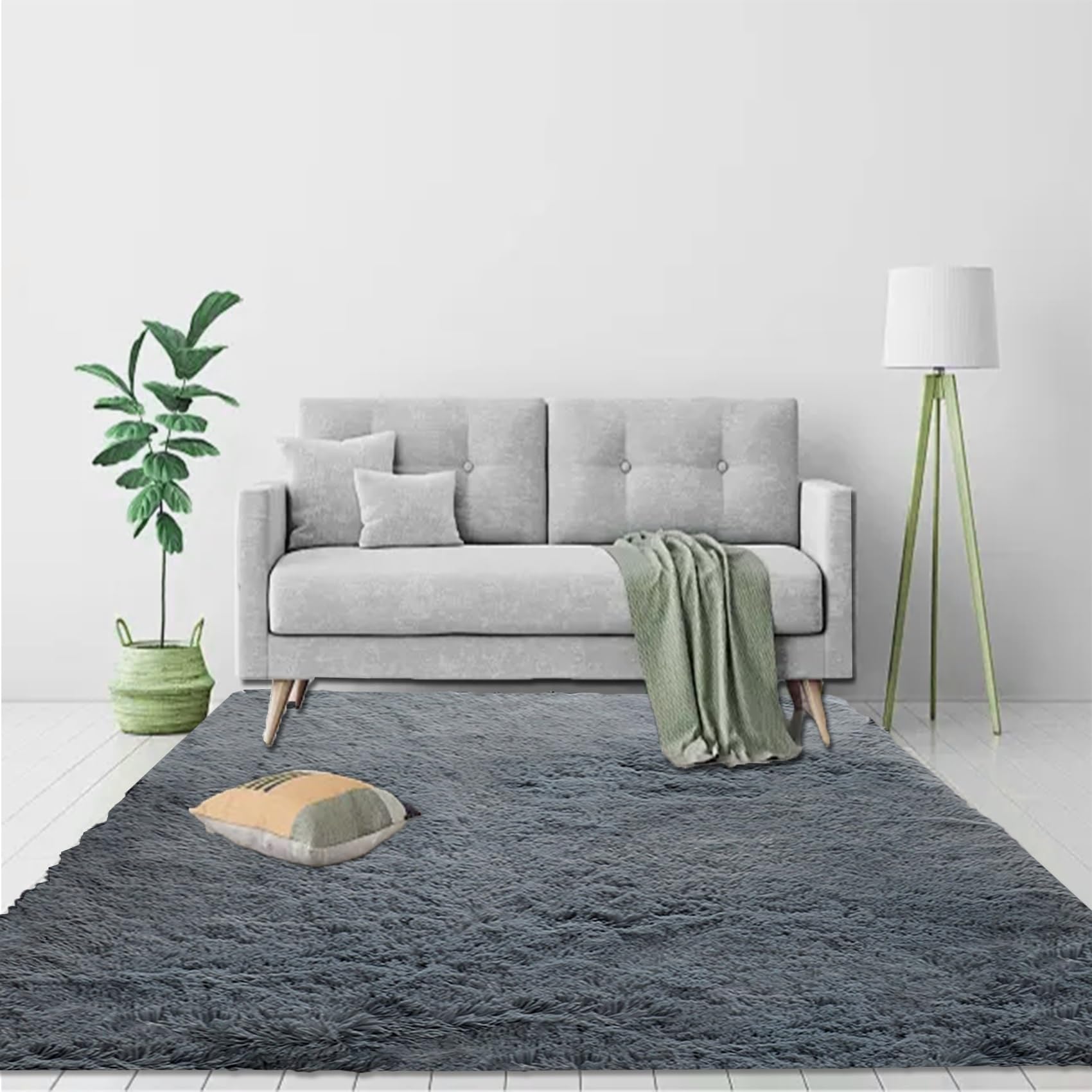 Tapis de salon confortable gris argenté 190x350 pour grand canapé
