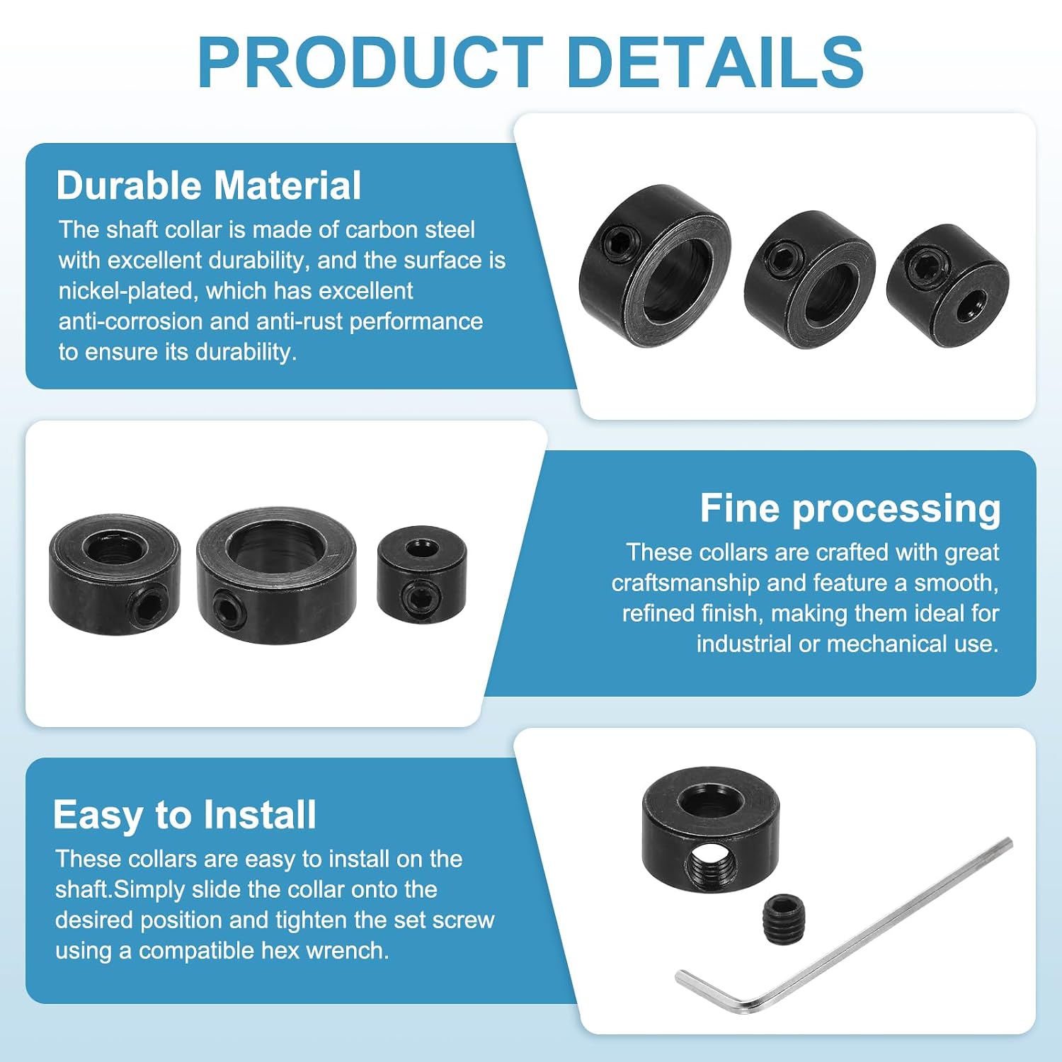 MECCANIXITY 14pcs Black Set Screw Collars 5.05mm Bore Shaft Collars, 10mm OD, 5mm Width, Landing Gear Stopper, Carbon Steel Drill Bits Depth Collars