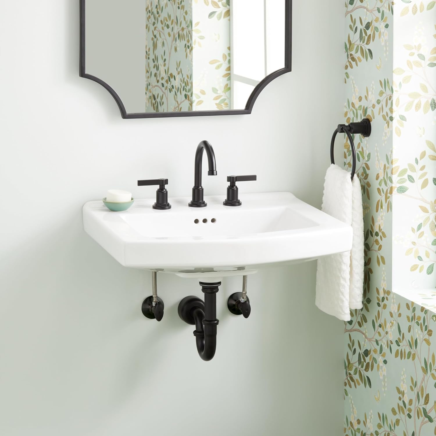 Pennfield 24" White Ceramic Wall-Mounted Bathroom Sink with Overflow