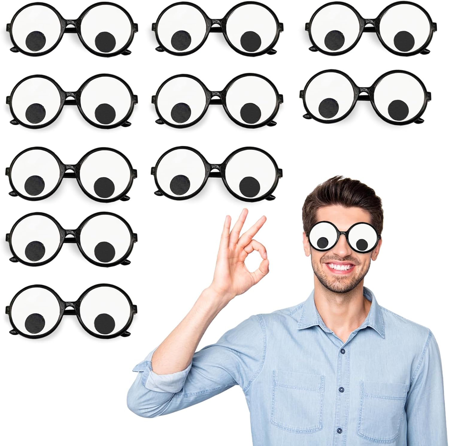 10pcs Googly Eyes Glasses, Halloween Funny Shaking Eyeball Glasses for Christmas Birthdays New Years Party Supplies(Visible) (Visible)