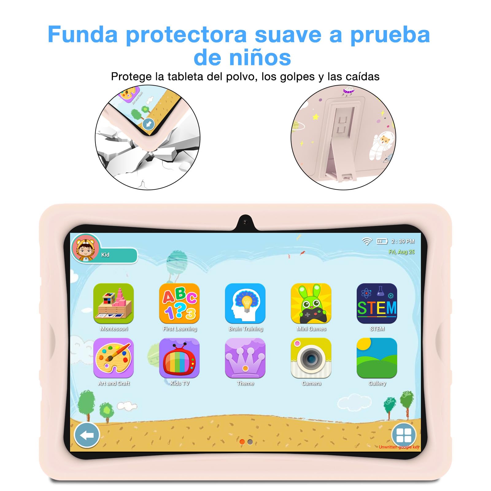 U10Kid Tablet Niños 10.1 Pulgadas Android 13, 9GB +128GB (TF 1TB), Certificado TÜV&DRM L1, WiFi 6, Bluetooth, Kids Juego Educativos, Cámara Dual, Control Parental, Kid-Proof Funda Tablet -Rosa